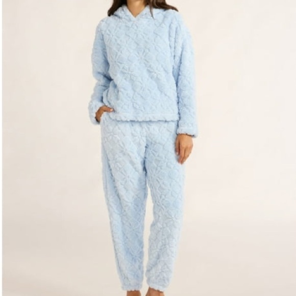 Joyspun Cozy Blue Textured Plush Pajama Lounge Set Cropped Hoodie & Joggers Sz S - Picture 1 of 14